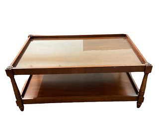 Ralph Lauren Coffee Table with Glass Top and Brass Wheels