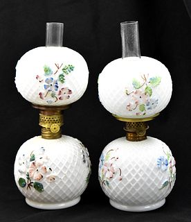 CONSOLIDATED GLASS CO. MILK GLASS MINIATURE OIL LAMPS