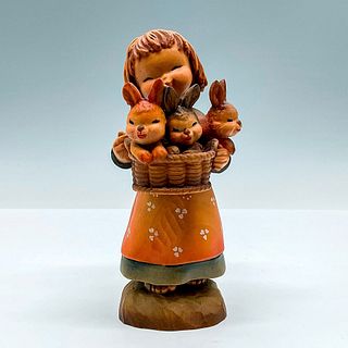 Anri Italy Wood Carved Figurine, Basket of Joy