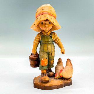 Anri Italy Wood Carved Figurine, Morning Chores