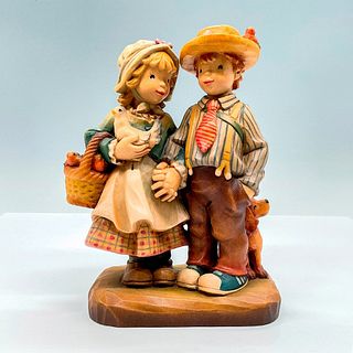 Anri Italy Wood Carved Figurine, Spring Stroll, Boy and Girl