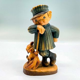 Anri Italy Wood Carved Figurine, Sweeper