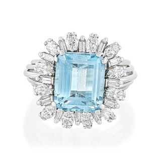 Aquamarine and Diamond Flower Ring