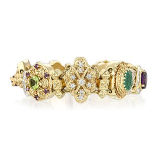 Multi Color Gemstone Gold Charm Bracelet