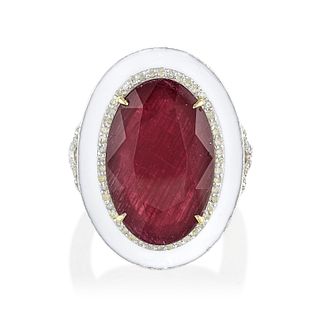 Ruby and Diamond Enamel Ring