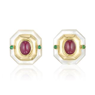 Maz Mother of Pearl Ruby and Emerald Earrings