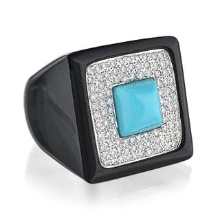 Turquoise Black Jade and Diamond Ring
