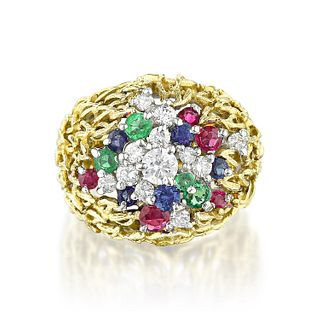 Multi Colored Gemstone Dome Open Work Ring