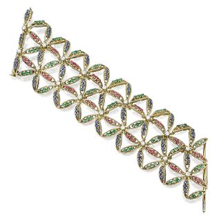 Vintage Sapphire Emerald Ruby and Diamond Gold Bracelet