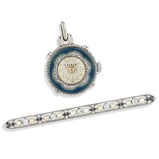 Group of Edwardian Pocket Watch Pendant and Brooch