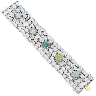 Moonstone Aquamarine and Diamond Bracelet