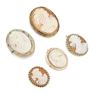 Group of Five Vintage Cameo Brooches