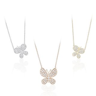 Group of Three Butterfly Diamond Necklaces