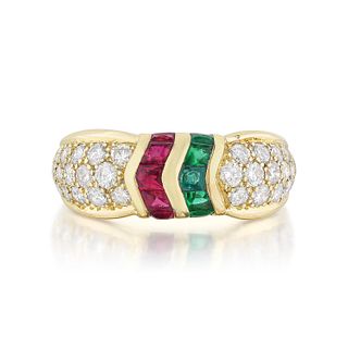 Mauboussin Ruby Emerald and Diamond Ring