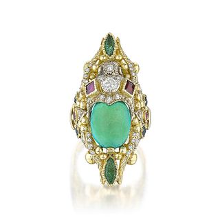 Multi-Colored Gemstone and Diamond Cocktail Ring