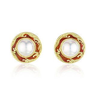 Mabe Pearl and Enamel Earclips