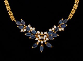 14K Yellow Gold Sapphire Diamond Necklace