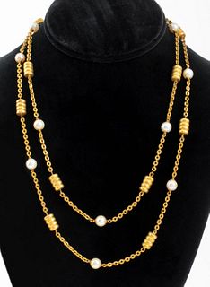 Vintage 18K Yellow Gold Akoya Pearl Necklace