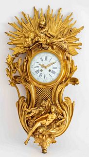 After Caffieri Louis XV Style Ormolu Cartel Clock