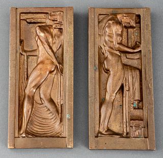 Art Deco Nude Figural Bronze Relief Plaques, Pair