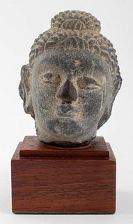Ancient Gandhara Gray Schist Buddha Head Sculpture