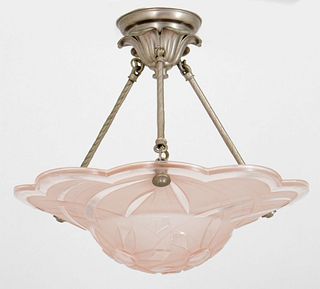 Degue French Art Deco Rose Glass Chandelier