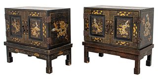 Chinoiserie Black and Gilt Decorated Cabinets, 2