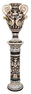 Deruta Signed Italian Maiolica Vase & Pedestal