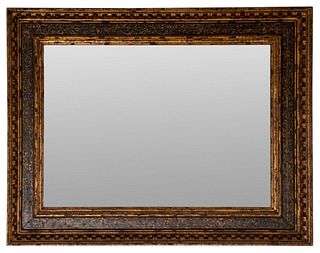 European Antique Lacquered Wood Beveled Mirror