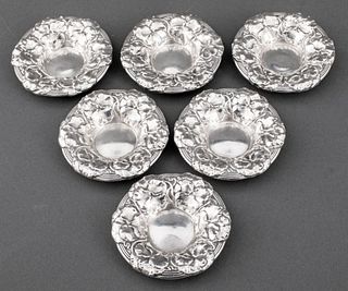 Late Art Nouveau Sterling Silver Nut Dishes, 6