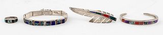 Ray Tracey Multi-Stone Inlay Silver Jewelry Set, 4
