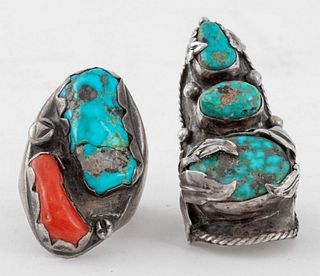 Navajo Silver Turquoise Statement Rings, 2