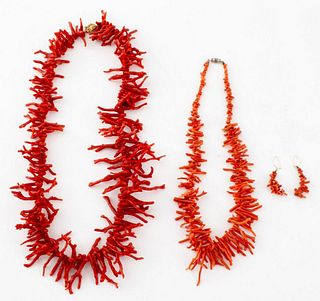 Red Coral Branch Jewelry Set, 3 Pieces