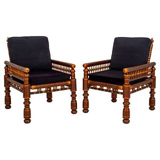 Anglo-Indian Sankheda Lacquered Gilt Armchairs, 2
