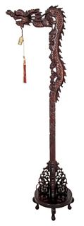 Chinese Carved Wood Dragon Floor Lamp