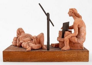 Mary Frank Nude Figural Group Terracotta Sculpture