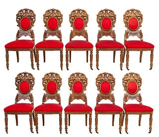 Italian Baroque Style Oak Dining Chairs, 10