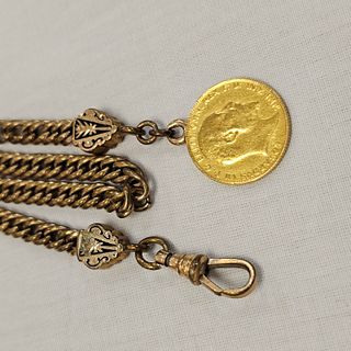 Chain Link and Victorian Slide Watch Fob with Edward VII 1903 Gold Coin