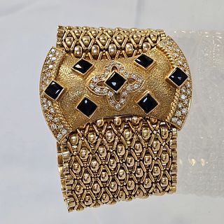 Diamond, Onyx, 14k Yellow Gold Bracelet