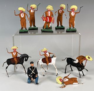 SMALL MEXICAN CLAY BULLFIGHTING FIGURES 