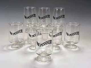 7 THE PUSSY CAT BOURBON GLASSES & 6 JUICE GLASSES