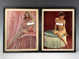 TWO PIN UP GIRL PRINTS IN SEDUCTIVE LOUNGING  POSES