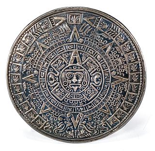 STERLING MEXICAN AZTEC CALENDAR PIN PENDANT