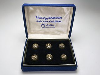 REED & BARTON SILVERPLATE APPLE PLACE CARD HOLDERS IN BOX