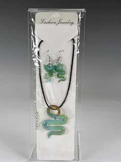 GLASS SNAKE FORM NECKLACE & EARRINGS