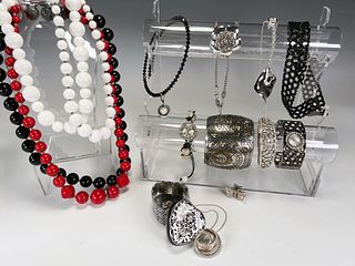 VINTAGE FASHION RED, BLACK, WHITE & SILVER COSTUME JEWELRY