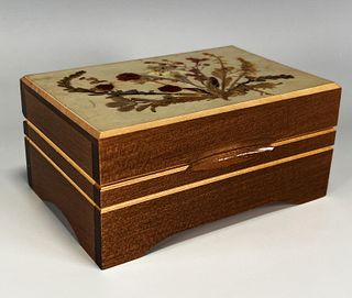 REUGE SWISS WOODEN PRESSED FLOWER MUSICAL JEWELRY BOX