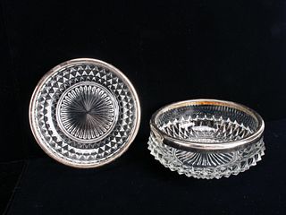PAIR GLASS AND SILVERPLATE BOWLS