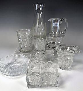VARIOUS GLASS SERVING ITEMS AND VASE