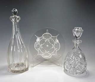 GLASS & CRYSTAL DECANTERS, DECORATIVE GLASS PLATE